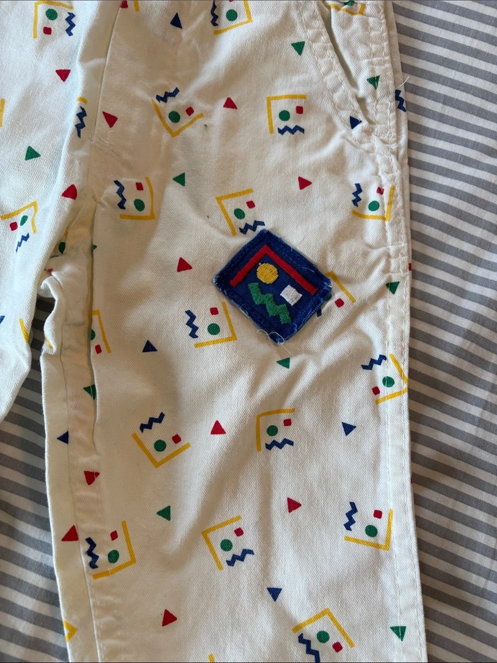 OshKosh B'gosh Cream Overalls with Colorful Geometric Print